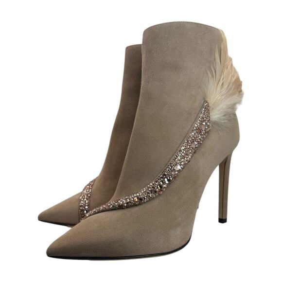 Jimmy Choo Suede Feather And Crystal Embellished Ankle Boots Size 36.5 - Picture 3 of 8